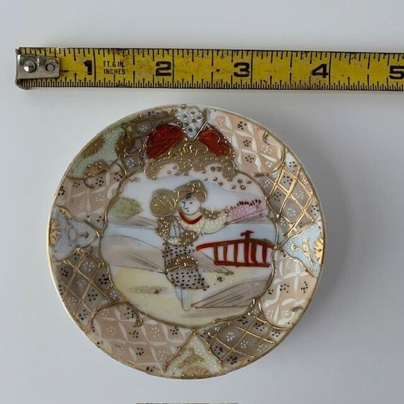 VTG Geisha Nippon Signed Hand Painted Japanese Porcelain Trinket Dish 3.5" - Picture 5 of 6